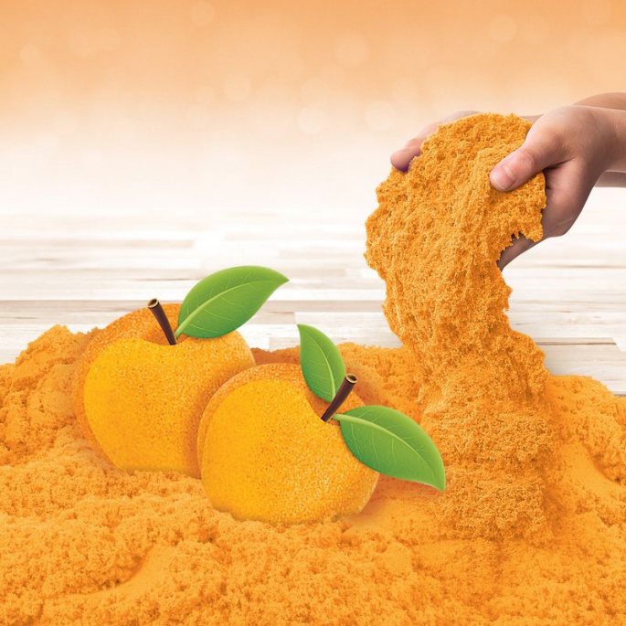 Kinetic Sand förpackning med fruktiga dofter persika