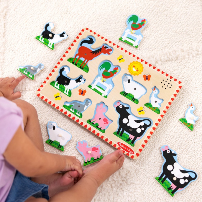 Melissa & Doug dřevěné puzzle se zvuky zvířátka na farmě