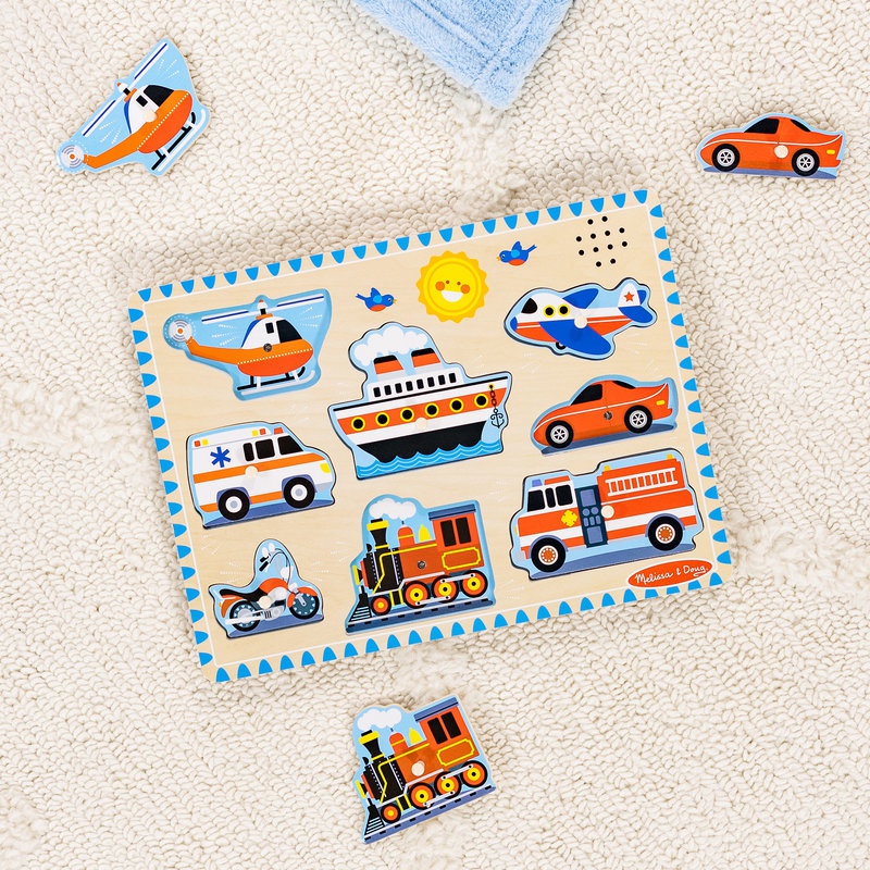 Melissa & Doug dřevěné puzzle se zvuky dopravní prostředky