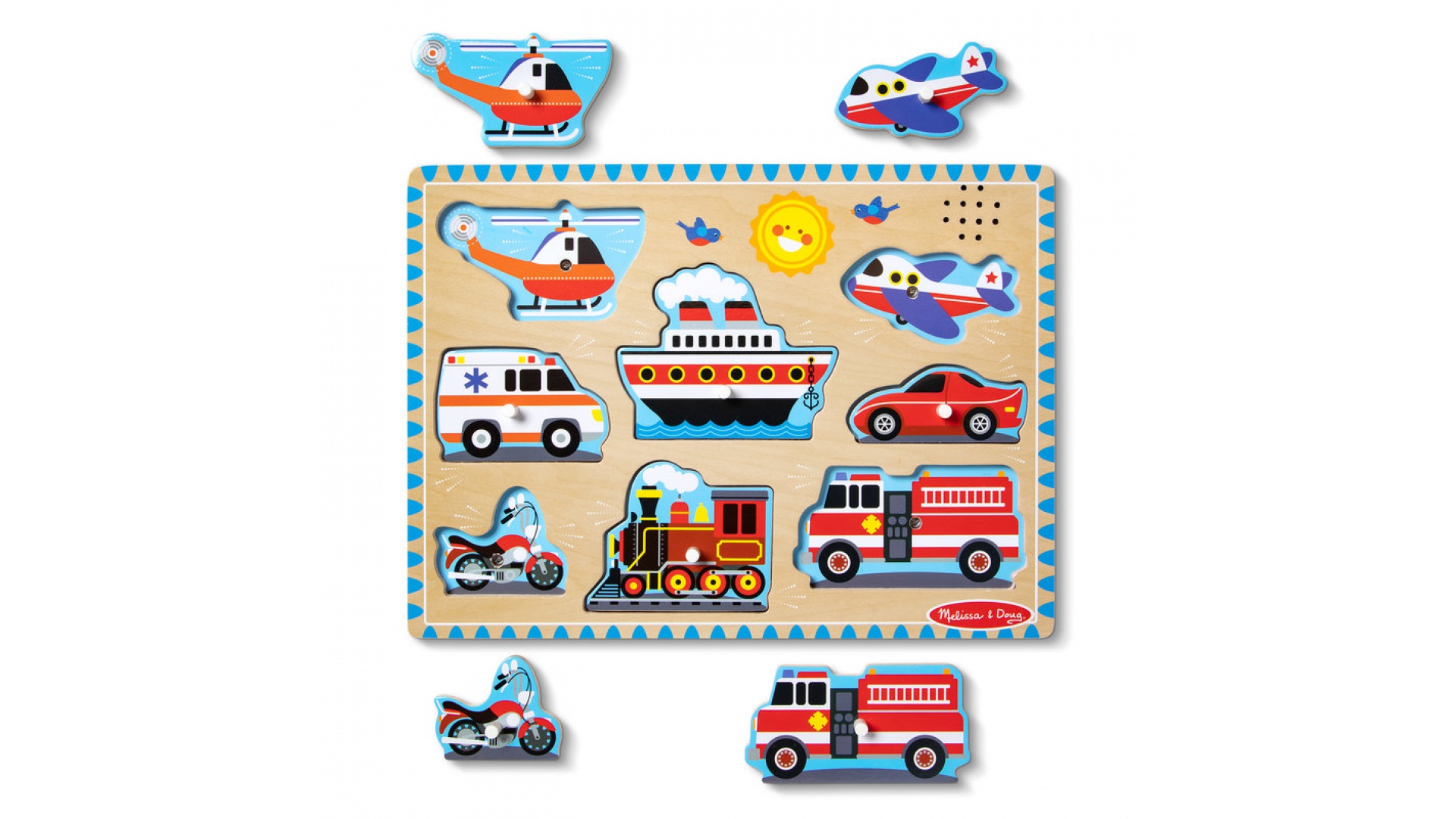Levně Melissa & Doug dřevěné puzzle se zvuky dopravní prostředky