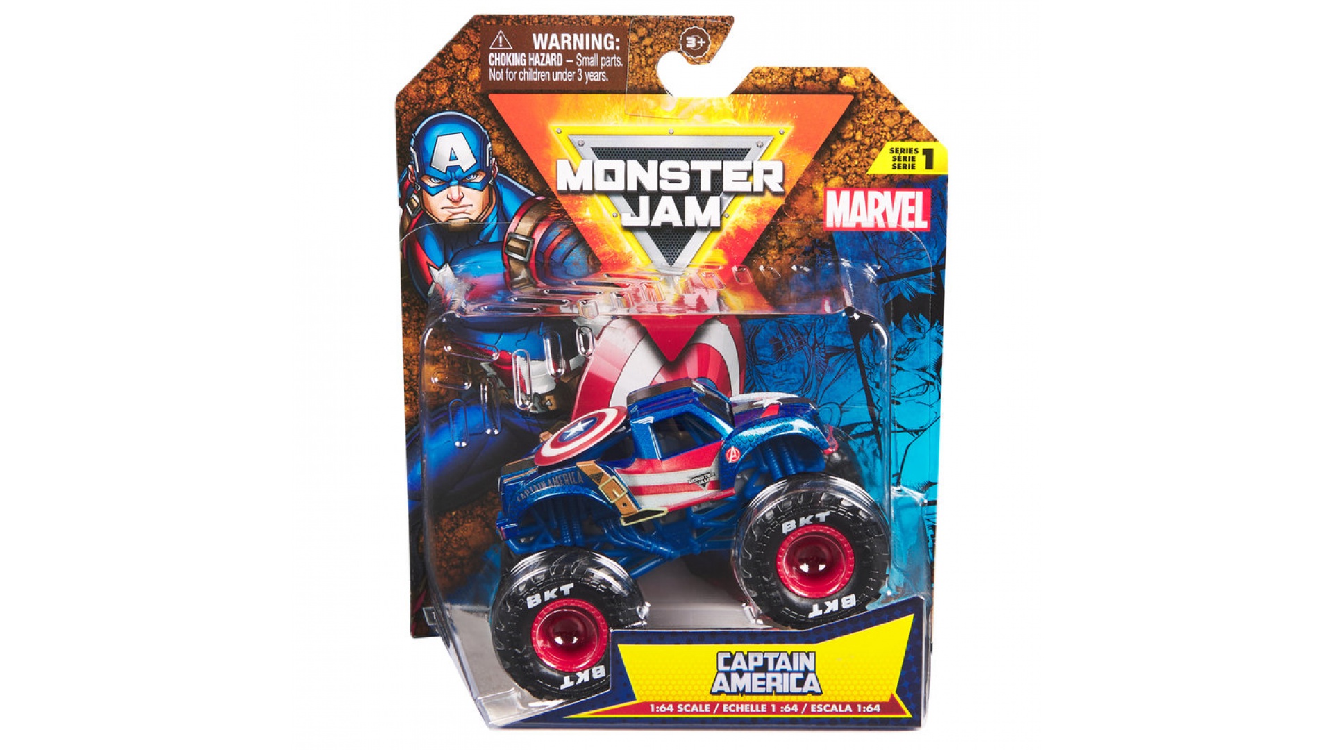 Levně Monster Jam Marvel Captain America s1 sběratelský Monster Truck 1:64