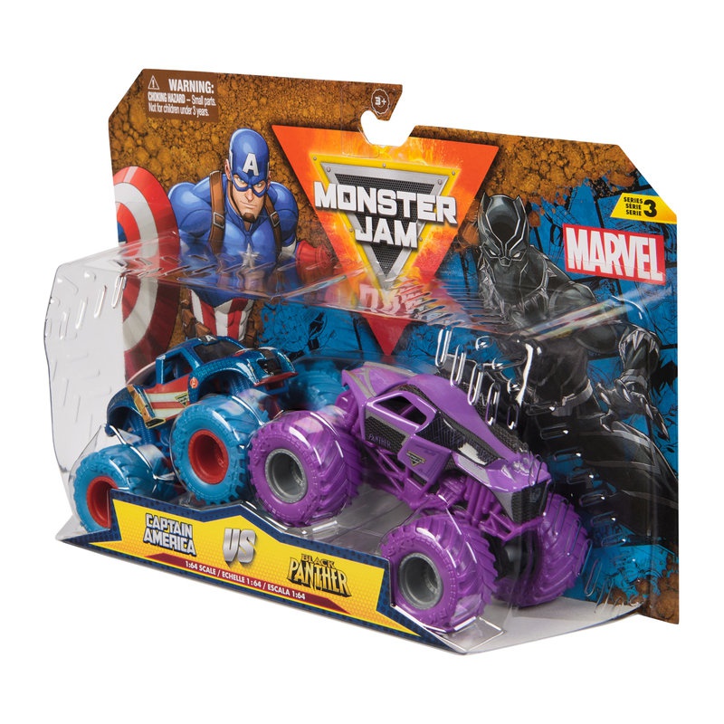 Monster Jam Captain America vs Black Panther sada 2 Monster Trucků 1:64