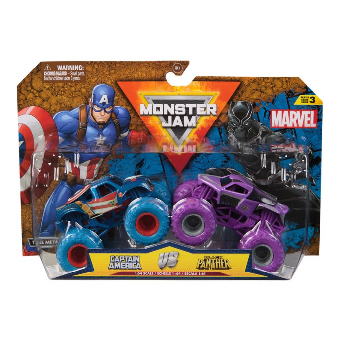 Monster Jam Captain America vs Black Panther sada 2 Monster Trucků 1:64