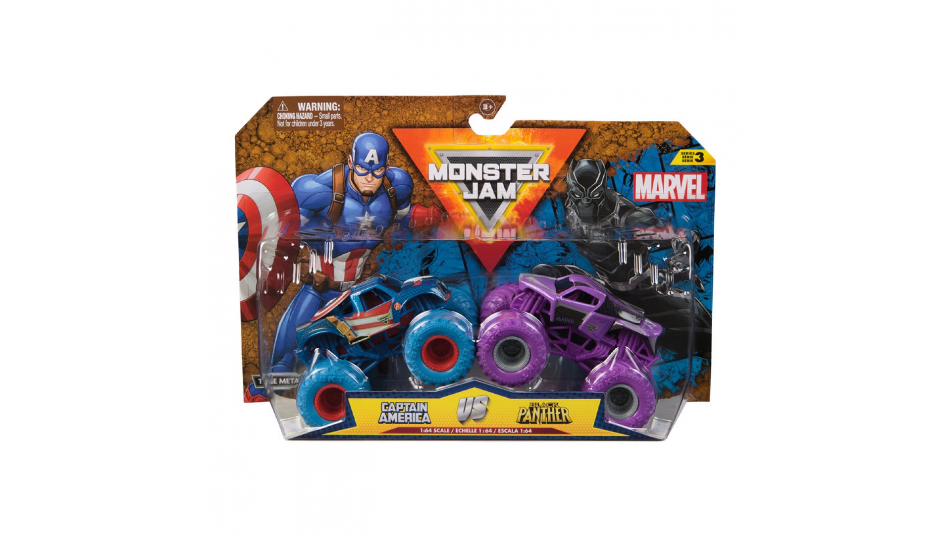 Levně Monster Jam Captain America vs Black Panther sada 2 Monster Trucků 1:64
