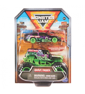 Monster Jam Grave Digger závodní auto a Monster Truck 1:64