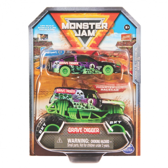 Monster Jam Grave Digger závodní auto a Monster Truck 1:64