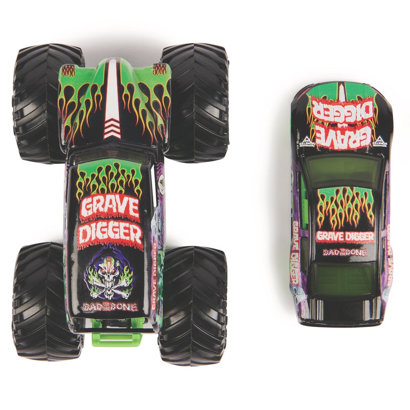 Monster Jam Grave Digger závodní auto a Monster Truck 1:64