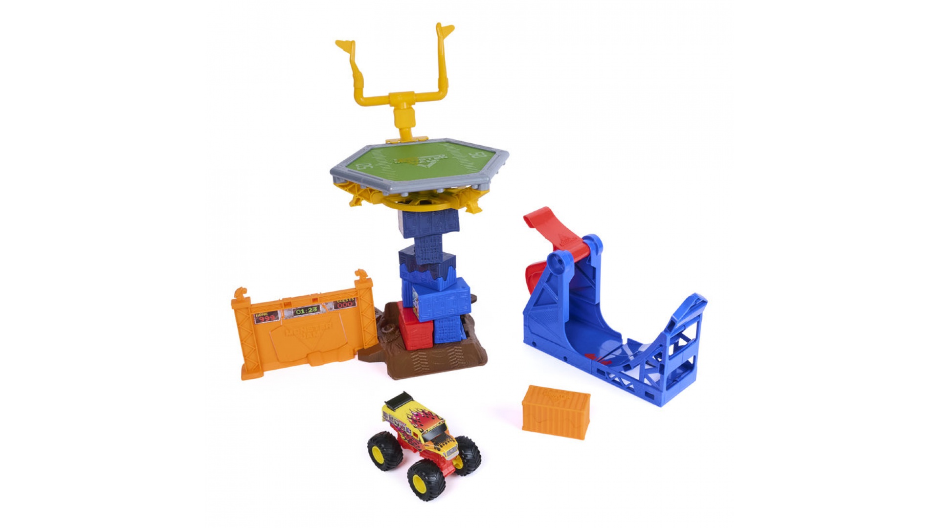 Monster Jam sada s trampolínou a opravovacím autom 1:64