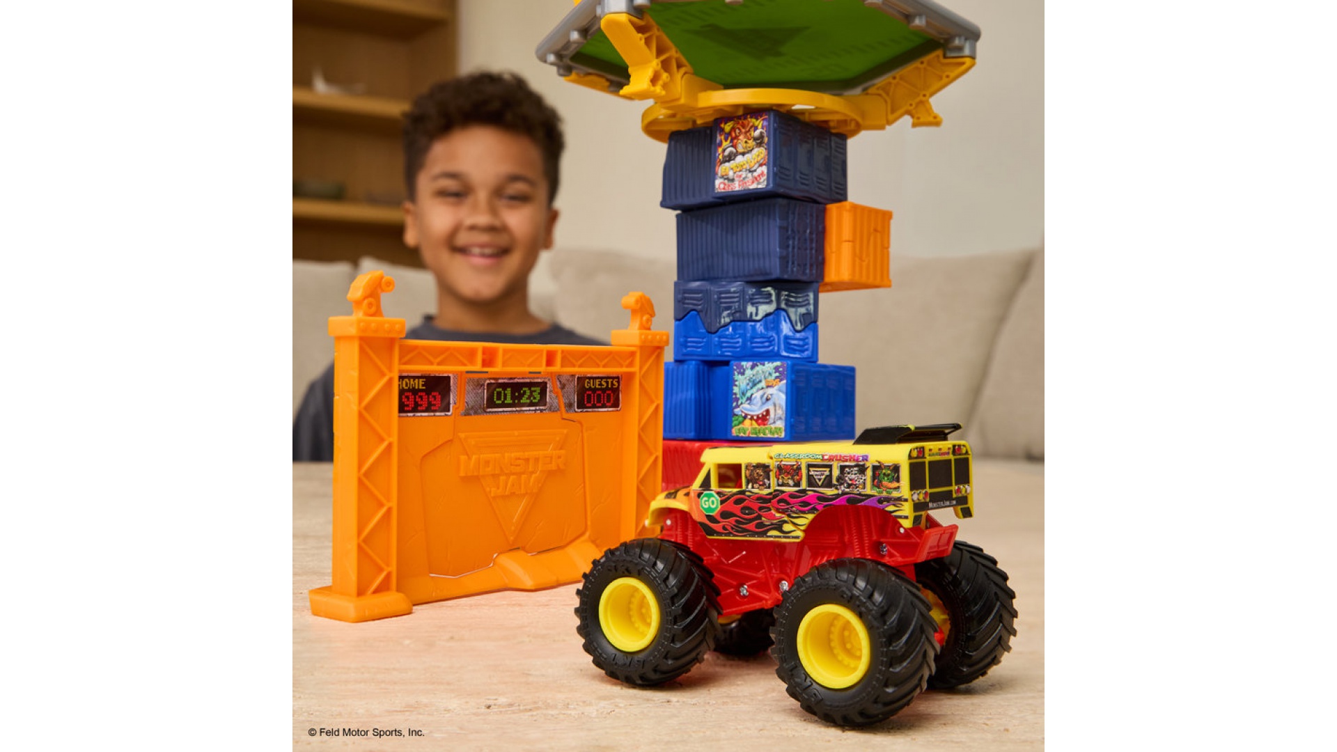 Monster Jam sada s trampolínou a opravovacím autom 1:64