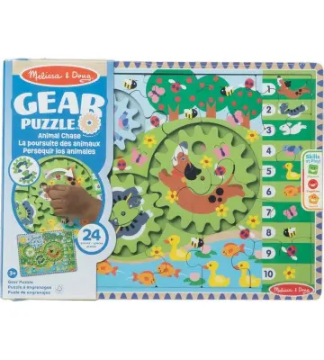 Melissa & Doug puzzle di legno con ingranaggi rotanti Animali 24 pezzi