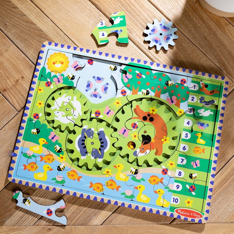 Melissa & Doug Lesene sestavljanka s vrtljivimi zobniki Živali 24 kosov