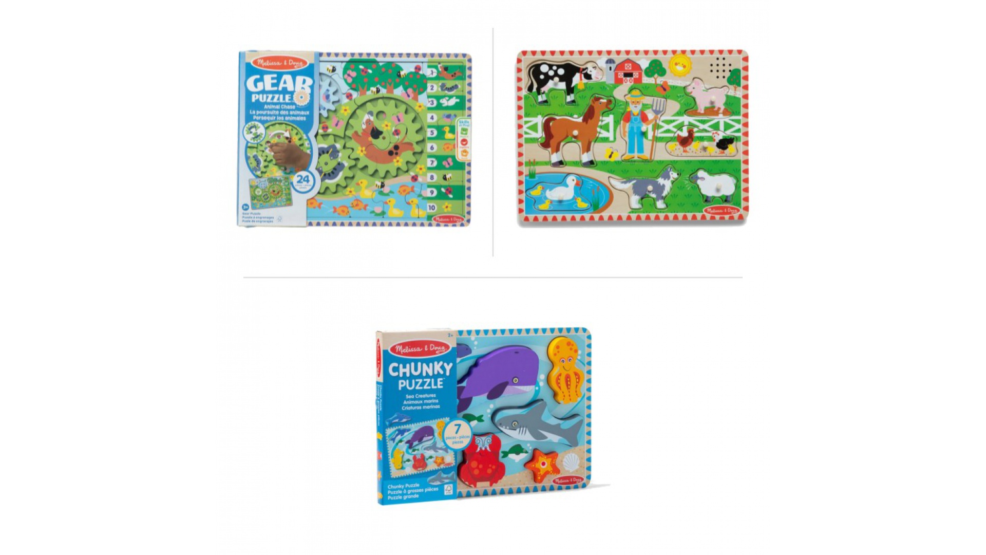 PROMOȚIE: Melissa & Doug puzzle din lemn cu efecte 2 + 1 GRATUIT