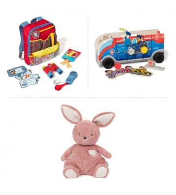 AKTION: Paw Patrol Rettungsfahrzeug + Rucksack mit Zubehör + Plüschhase GRATIS