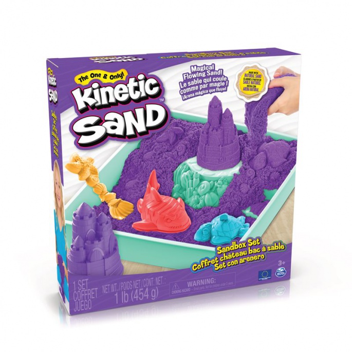 Kinetic Sand låda med flytande sand och underlägg lila