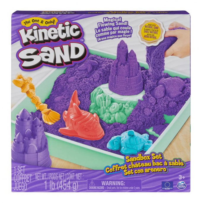 Kinetic Sand låda med flytande sand och underlägg lila