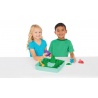Kinetic Sand låda med flytande sand och grön underlägg