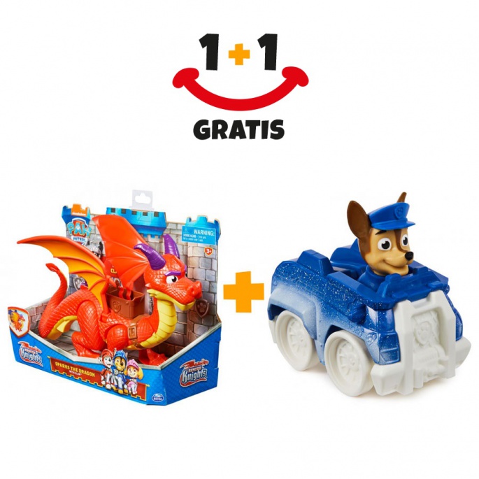 Akce 1+1 Tlapková patrola rytíři drak Sparks + Tlapková patrola malé vozidlo Chase navíc
