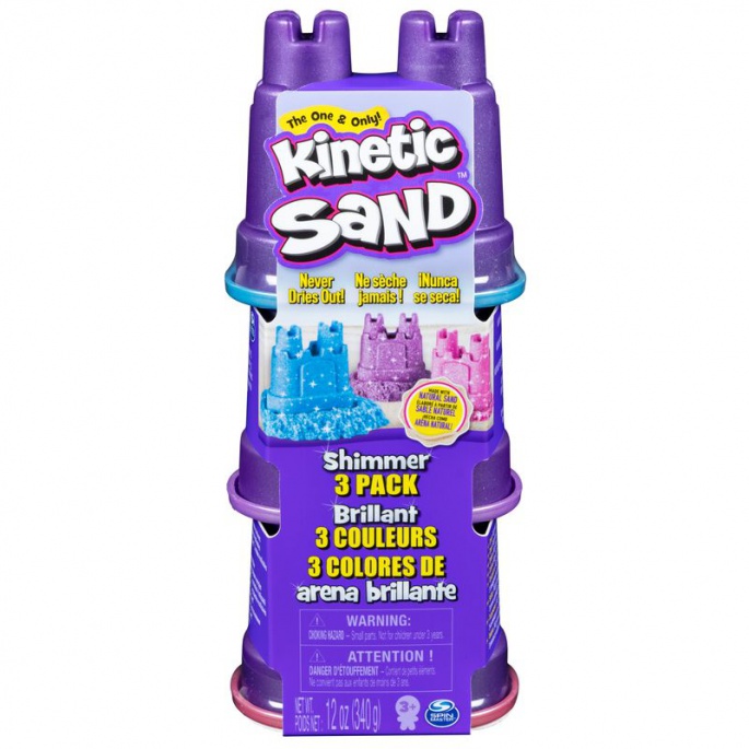 Kinetic Sand tre burkar glittrande sand